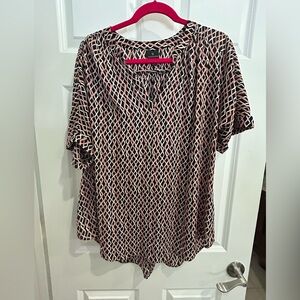 Worthington Black and Pink Diamond Print Blouse